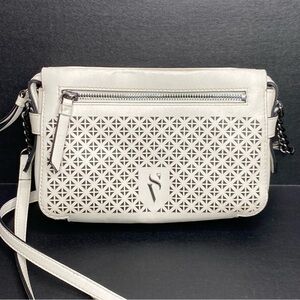 Simply Vera Vera Wang White Laser Cut Crossbody Bag Gunmetal‎ Hardware Small